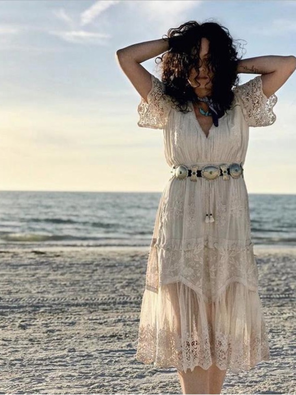 SPELL 🌺 Vintage Maggie Bohemian Lace Midi Dress in Cream Small